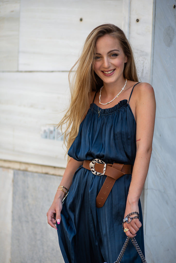 Lea Leather Belt- Tabac Silver