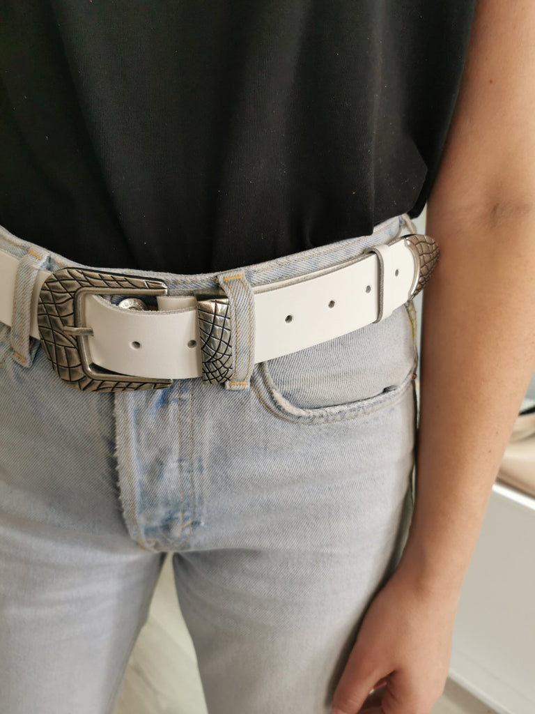 Kayla Leather Belt- White